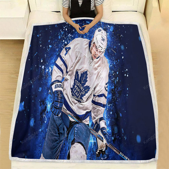 Auston Matthews Fleece Blanket - White Uniform Toronto Maple Leafs Hockey Players Soft Blanket, Warm Blanket