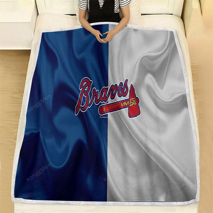 Atlanta Braves Fleece Blanket - Silk American Baseball Club Blue-Gray Flag Soft Blanket, Warm Blanket