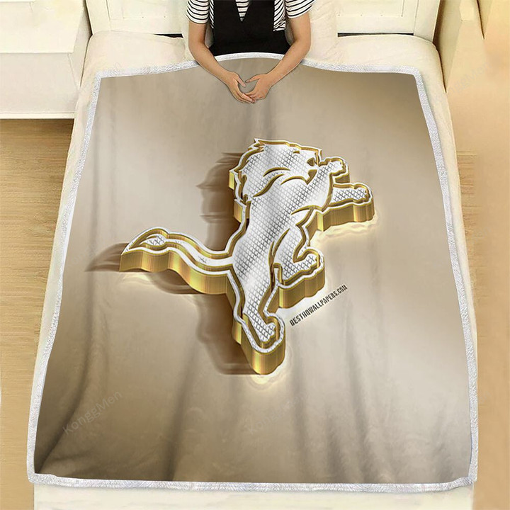 Detroit Lions Fleece Blanket - American Football Club Nfl Golden Silver Soft Blanket, Warm Blanket