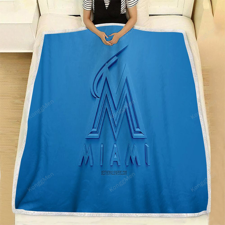 Miami Marlins Fleece Blanket - American Baseball Club 3D Blue  Soft Blanket, Warm Blanket