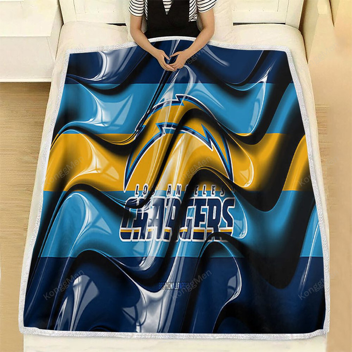 Los Angeles Chargers Flag Blue And Yellow 3D Waves Fleece Blanket - Nfl American Football Team Los Angeles Chargers Soft Blanket, Warm Blanket