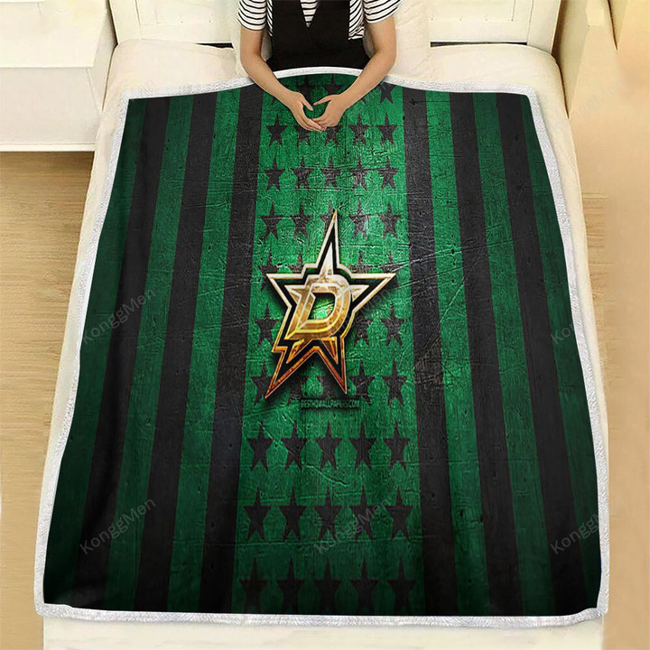 Dallas Stars Flag Fleece Blanket - Nhl Green Black Metal American Hockey Team Soft Blanket, Warm Blanket