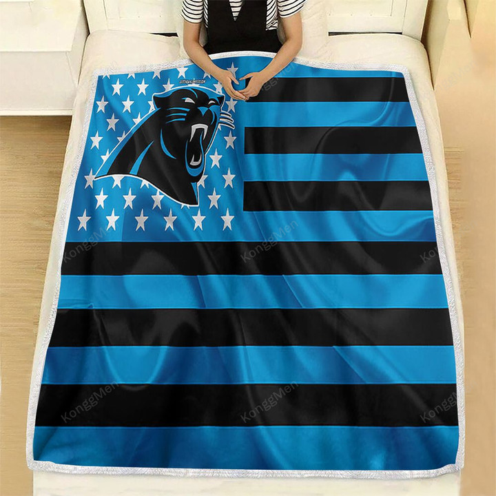 Carolina Panthers Fleece Blanket - American Football Team American Flag Blue Black Flag Soft Blanket, Warm Blanket
