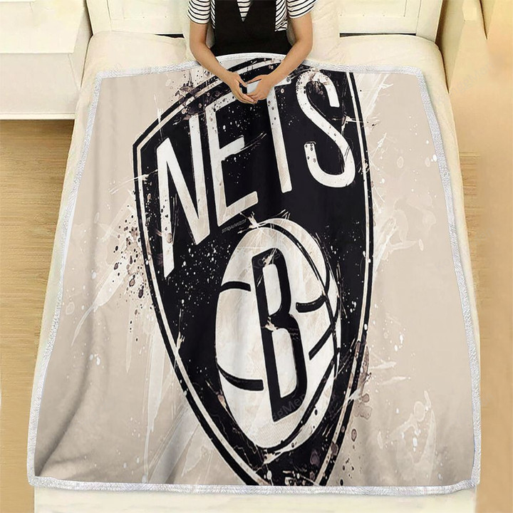Brooklyn Nets Grunge  Fleece Blanket - American Basketball Club White Grunge Paint Splashes Soft Blanket, Warm Blanket