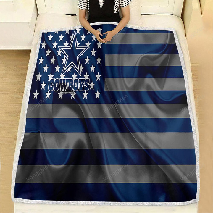 Dallas Cowboys Fleece Blanket - American Football Team American Flag Blue Gray Flag Soft Blanket, Warm Blanket