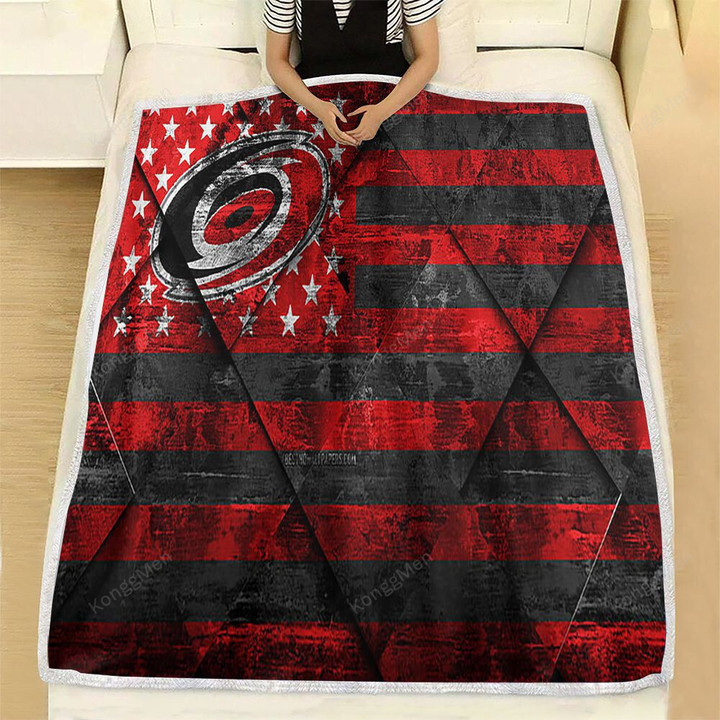 Carolina Hurricanes American Hockey Club Fleece Blanket - Grunge Rhombus Grunge American Flag Soft Blanket, Warm Blanket