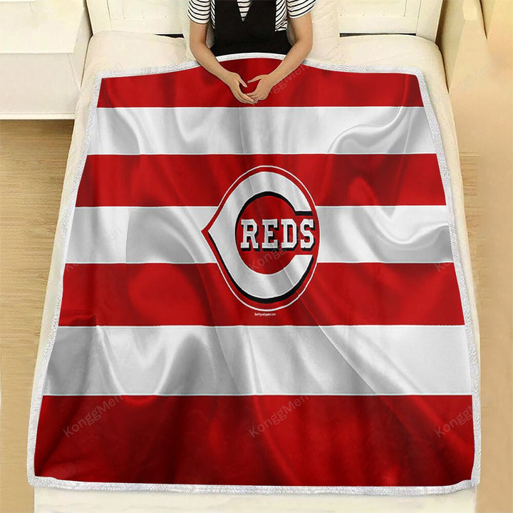 Cincinnati Reds Fleece Blanket - Silk American Baseball Club Red White Flag Soft Blanket, Warm Blanket
