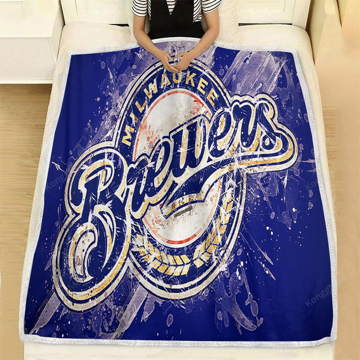 Milwaukee Brewers Grunge  Fleece Blanket - American Baseball Club Mlb Blue  Soft Blanket, Warm Blanket