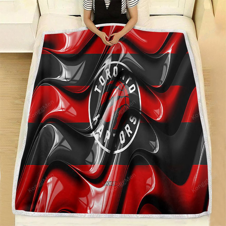 Toronto Raptors Flag Fleece Blanket - Red And Black 3D Waves Nba American Basketball Team Soft Blanket, Warm Blanket