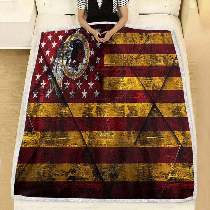 Washington Redskins American Football Club Fleece Blanket - Grunge Grunge American Flag Soft Blanket, Warm Blanket