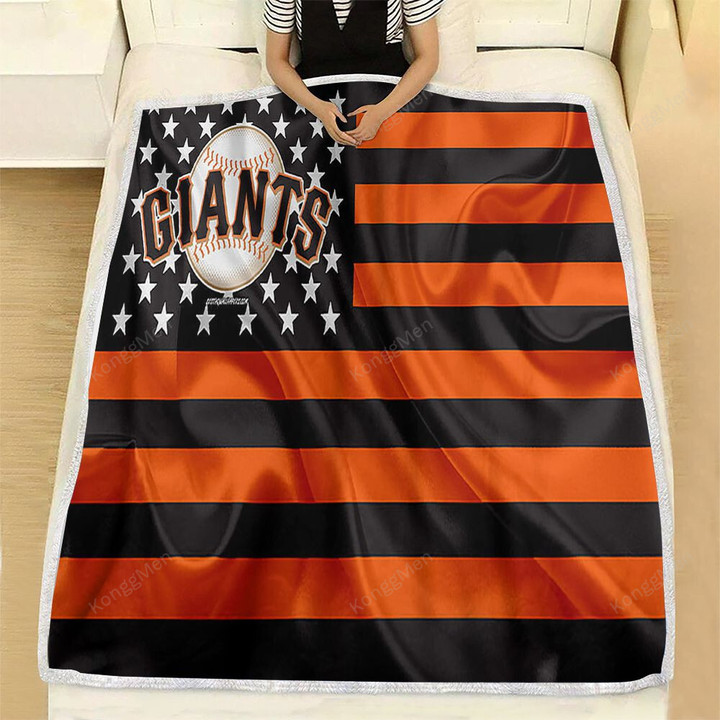 San Francisco Giants Fleece Blanket - American Baseball Club American Flag Black Orange Flag Soft Blanket, Warm Blanket