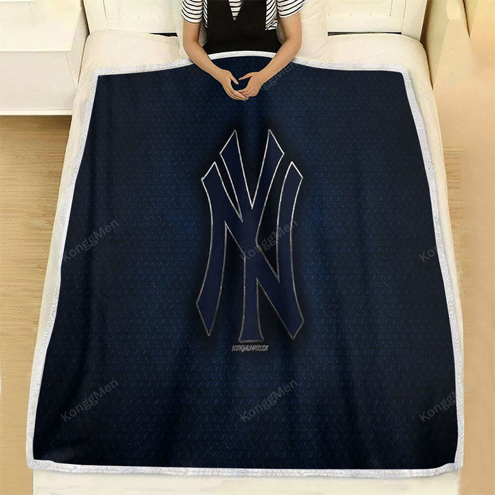 New York Yankees Fleece Blanket - American Baseball Club Blue Metal Metal Soft Blanket, Warm Blanket