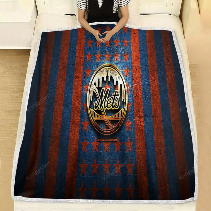 New York Mets Flag Fleece Blanket - Mlb Blue Orange Metal American Baseball Team Soft Blanket, Warm Blanket