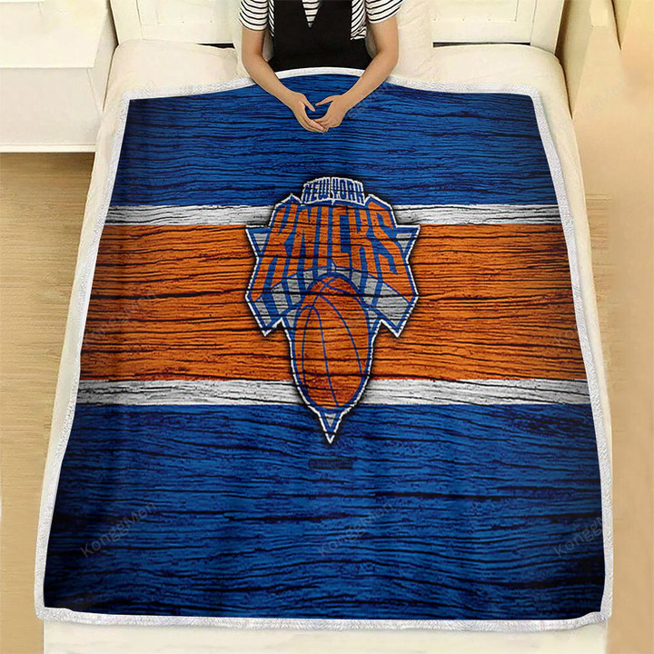 New York Knicks Fleece Blanket - Nba Wooden Basketball Soft Blanket, Warm Blanket