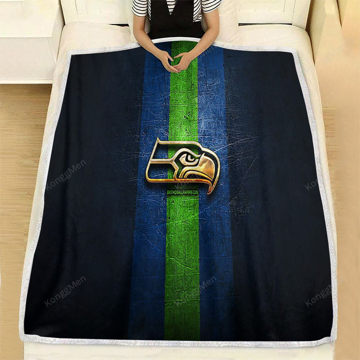 Seattle Seahawks Fleece Blanket - Golden Nfl Blue Metal 2002 Soft Blanket, Warm Blanket