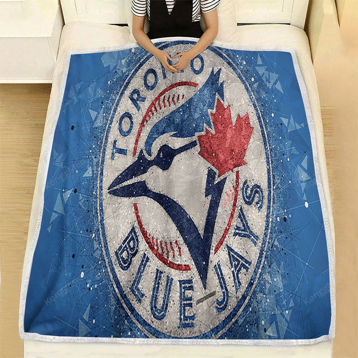 Toronto Blue Jays  Fleece Blanket - Canadian Baseball Club Geometric Blue Abstract  Soft Blanket, Warm Blanket