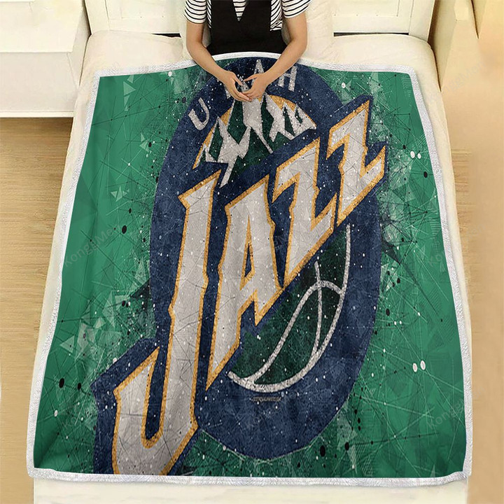 Utah Jazz Geometric Fleece Blanket - American Basketball Club Nba Soft Blanket, Warm Blanket