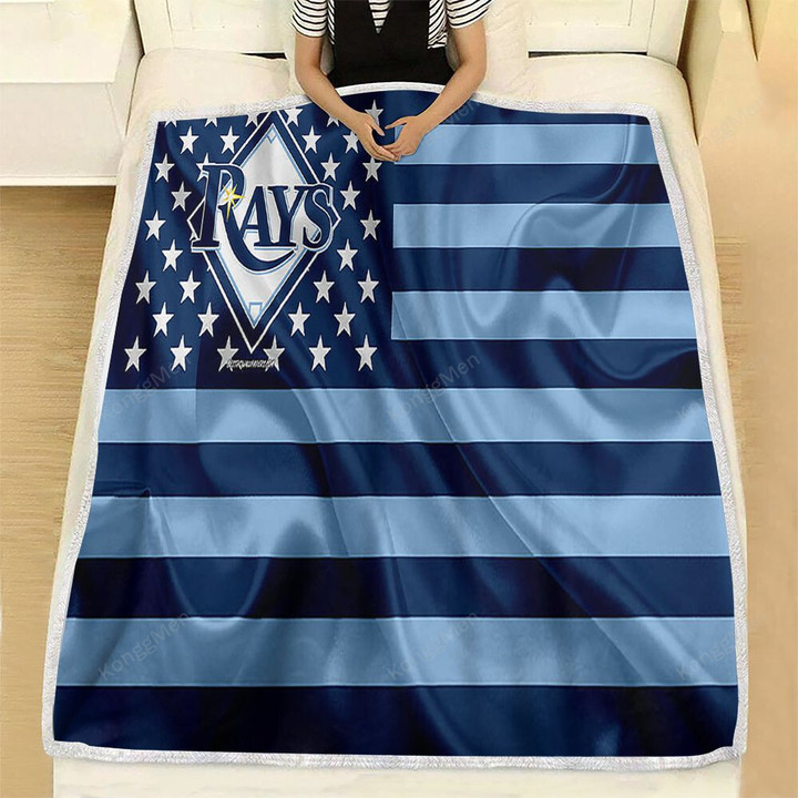 Tampa Bay Rays Fleece Blanket - American Baseball Club American Flag Blue Flag Soft Blanket, Warm Blanket