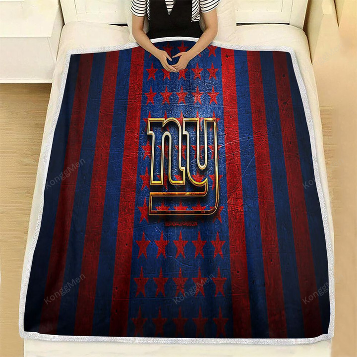 New York Giants Flag Fleece Blanket - Nfl Blue Red Metal American Football Team Soft Blanket, Warm Blanket