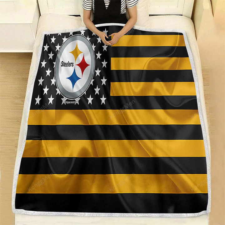 Pittsburgh Sers Fleece Blanket - American Football Team American Flag Yellow-Black Flag Soft Blanket, Warm Blanket