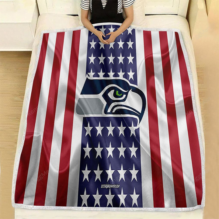 Seattle Seahawks Fleece Blanket - Silk American Flag Soft Blanket, Warm Blanket