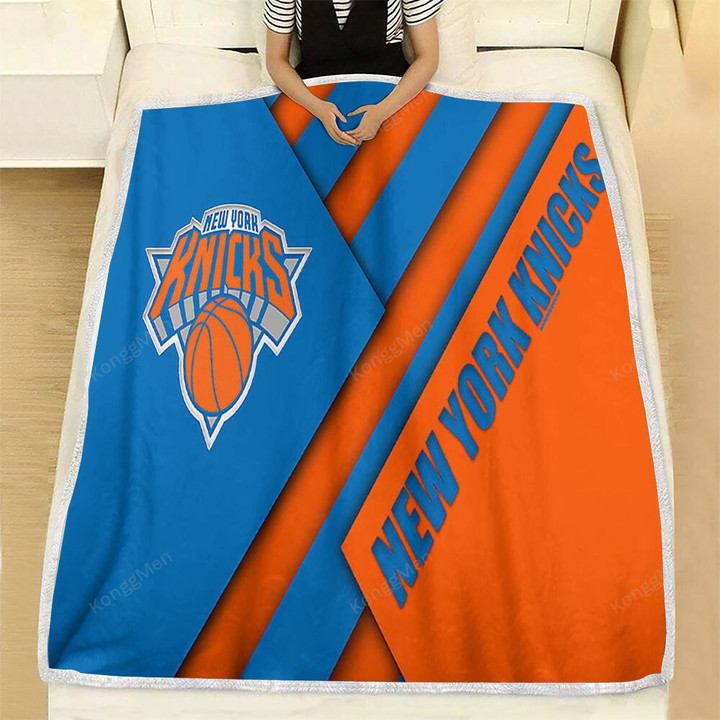 New York Knicks Fleece Blanket - Blue Orange Abstraction Nba  Soft Blanket, Warm Blanket