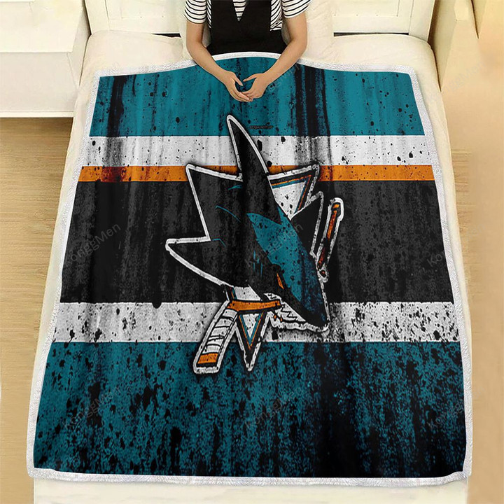 San Jose Sharks Fleece Blanket - Grunge Nhl Hockey Soft Blanket, Warm Blanket