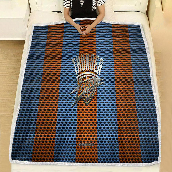 Oklahoma City Thunder Fleece Blanket - American Basketball Club Metal Blue Orange Metal Mesh  Soft Blanket, Warm Blanket