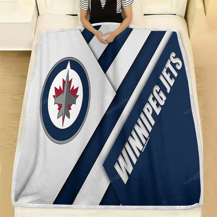 Winnipeg Jets Fleece Blanket - Nhl Blue White Abstraction Lines Soft Blanket, Warm Blanket