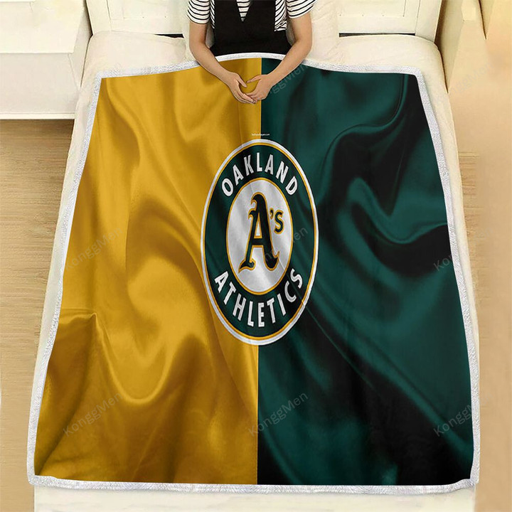 Oakland Athletics Fleece Blanket - Silk American Baseball Club Green Yellow Flag Soft Blanket, Warm Blanket