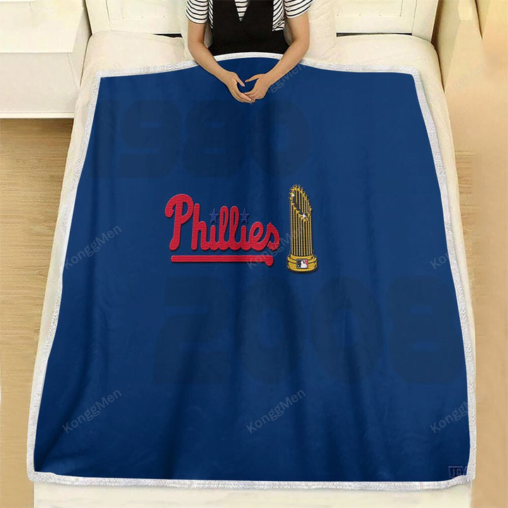 Philadelphia Phillies World Series Champions Wiht World Series Trophy Fleece Blanket - Phiadelphia Soft Blanket, Warm Blanket