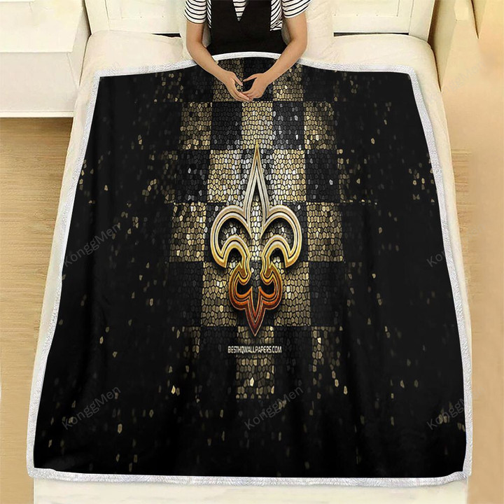 New Orleans Saints Fleece Blanket - Glitter Nfl Black Brown Checkered  Soft Blanket, Warm Blanket