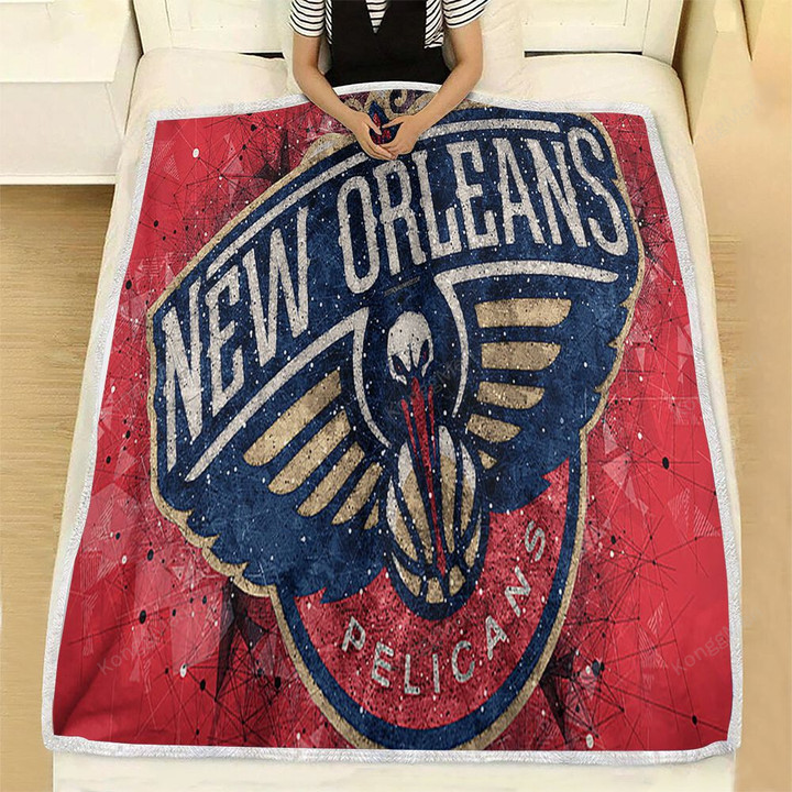 New Orleans Pelicans Geometric Fleece Blanket - American Basketball Club Nba Soft Blanket, Warm Blanket