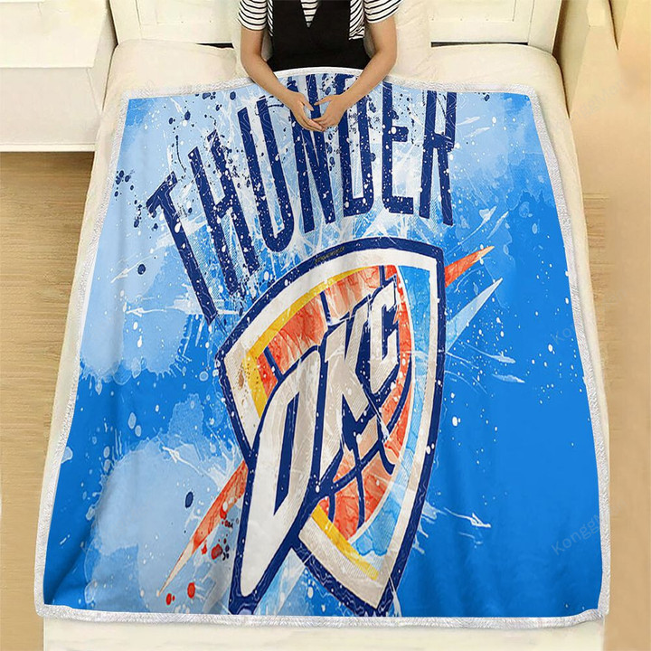 Oklahoma City Thunder Grunge American Basketball Club Fleece Blanket - Blue Grunge Paint Splashes  Soft Blanket, Warm Blanket