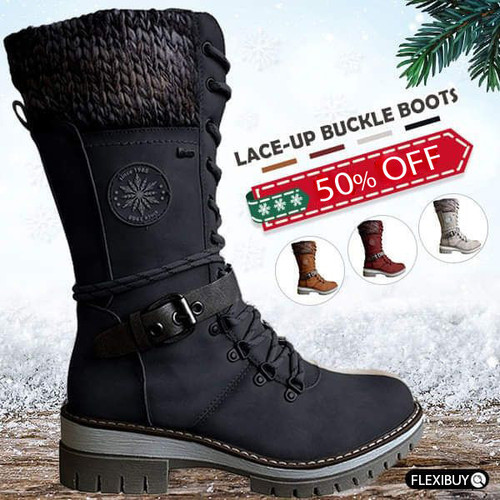 [#1 TRENDING WINTER 2022] PREMIUM Women Buckle Lace Knitted Mid-calf Boots