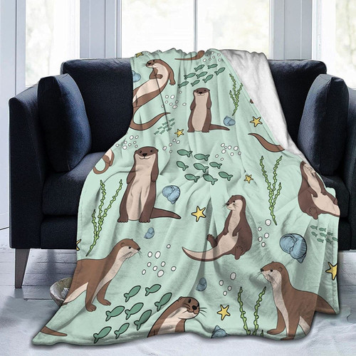 Otters Flannel Throw Blanket