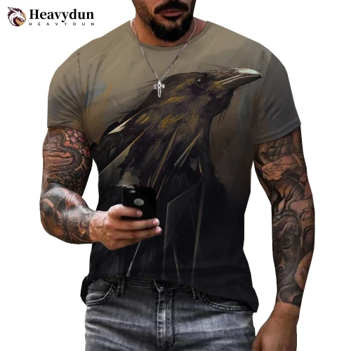 3D Crow Printed Design T-Shirt