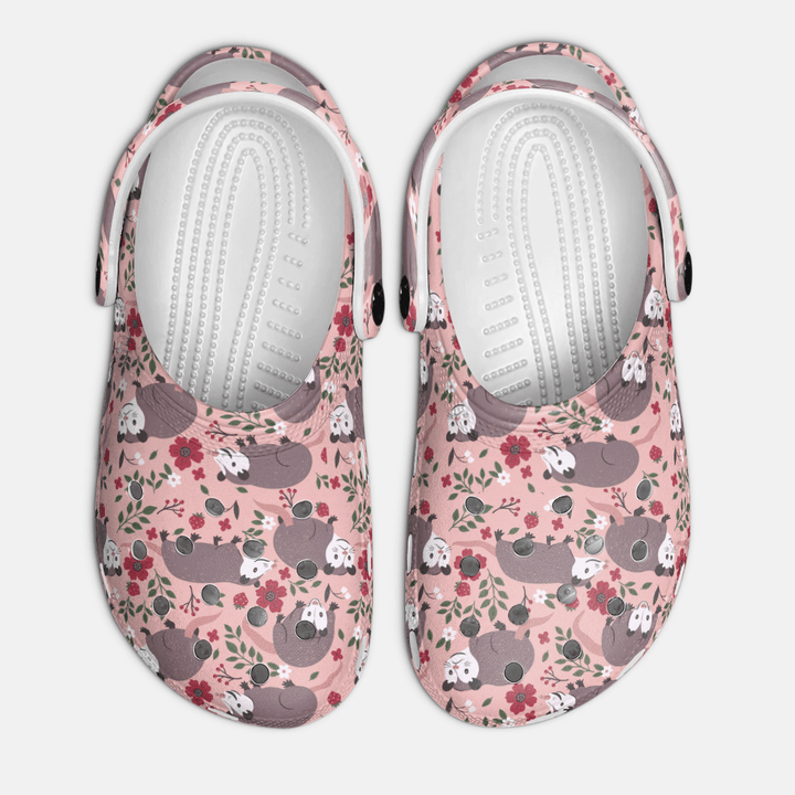 Opossum and Flower - Croc Style Clogs