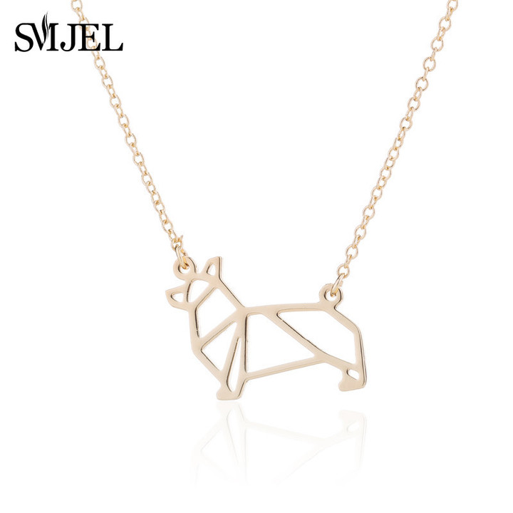 Cute Geometric Corgi Dog Necklace for Women