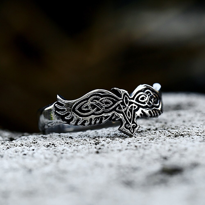 Viking Crow Ring - Stainless Steel Celtic Knot