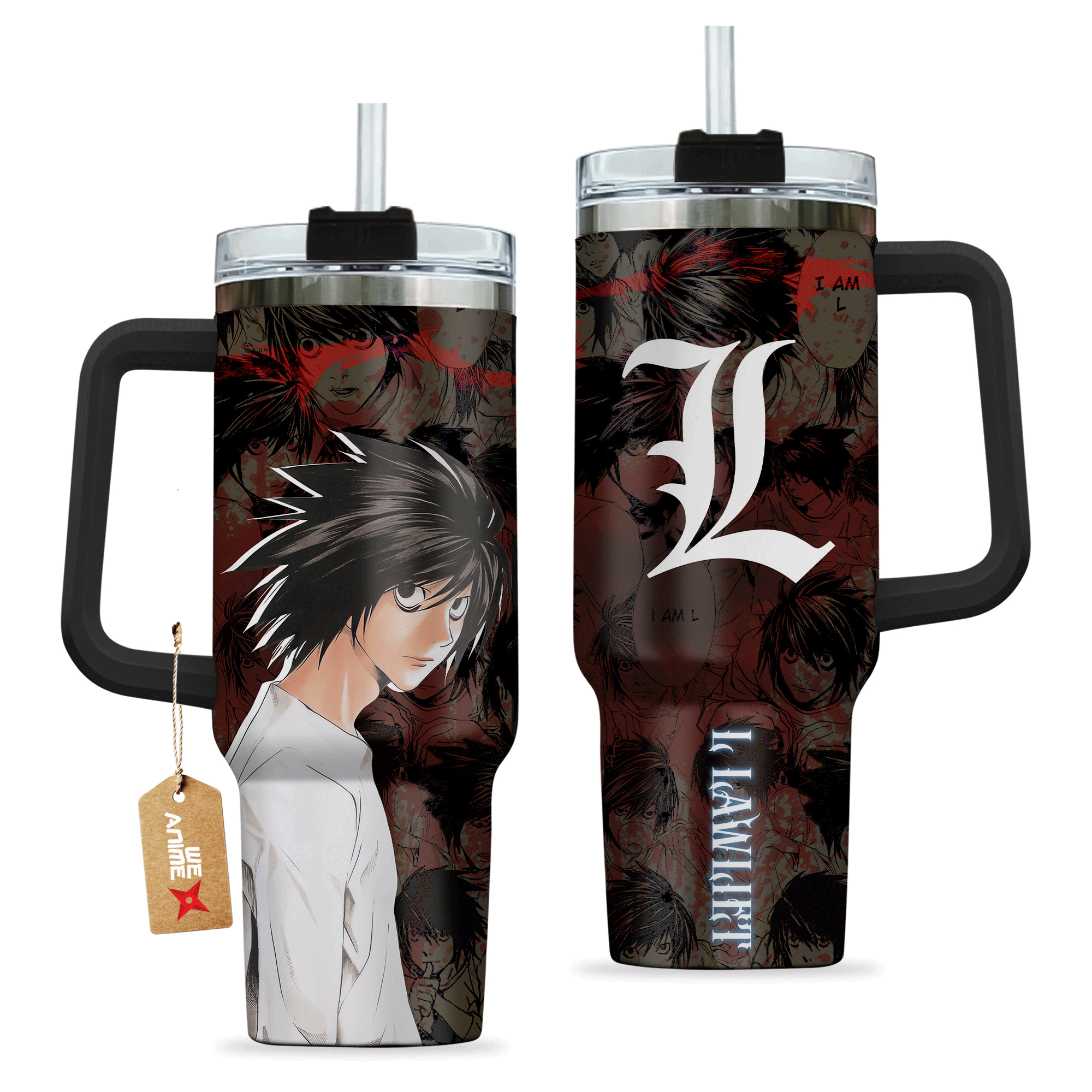 L Lawliet 40oz Travel Tumbler With Handle Personalized Custom Anime Cup - Wexanime