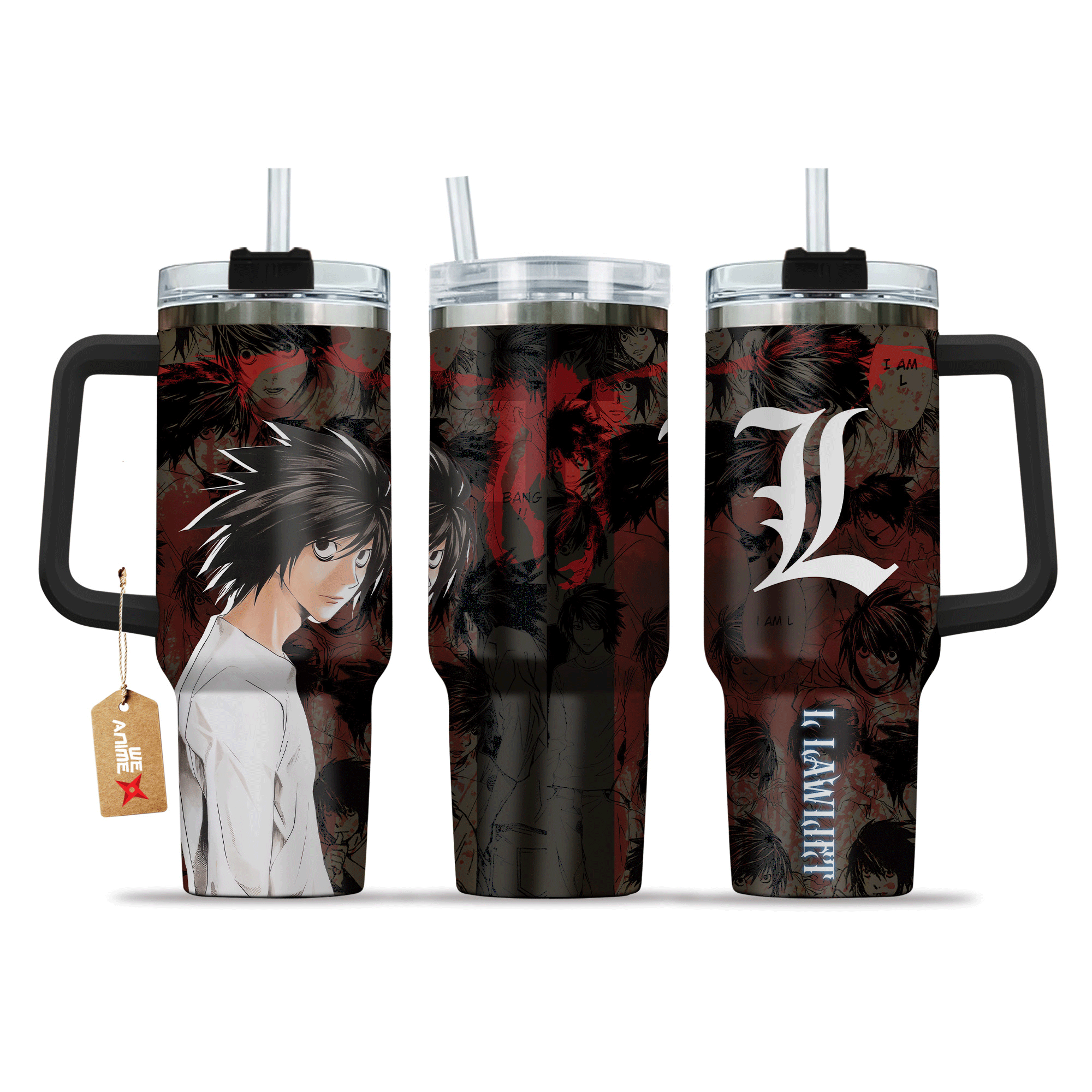 L Lawliet 40oz Travel Tumbler With Handle Personalized Custom Anime Cup - Wexanime