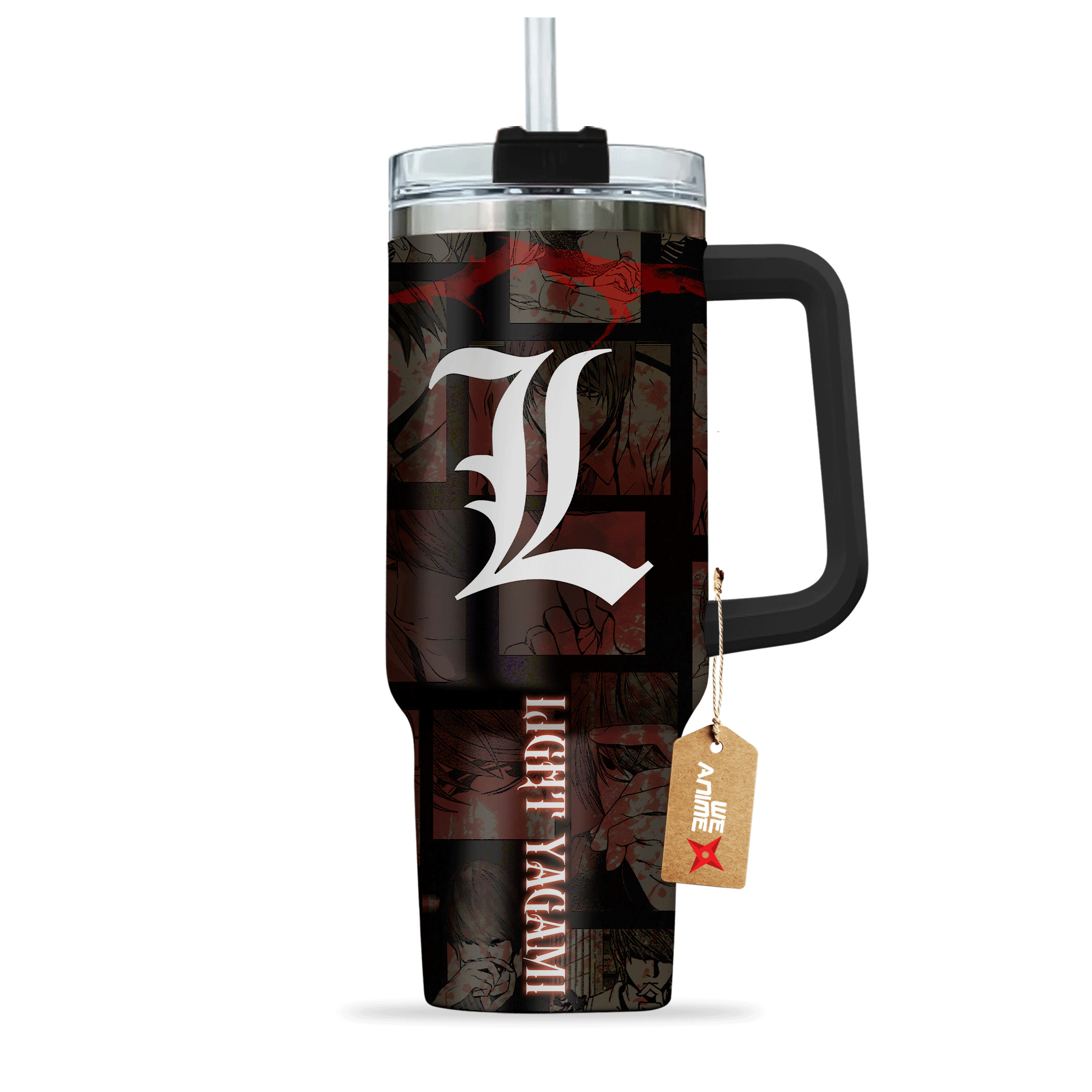 Light Yagami 40oz Travel Tumbler With Handle Personalized Custom Anime Cup - Wexanime