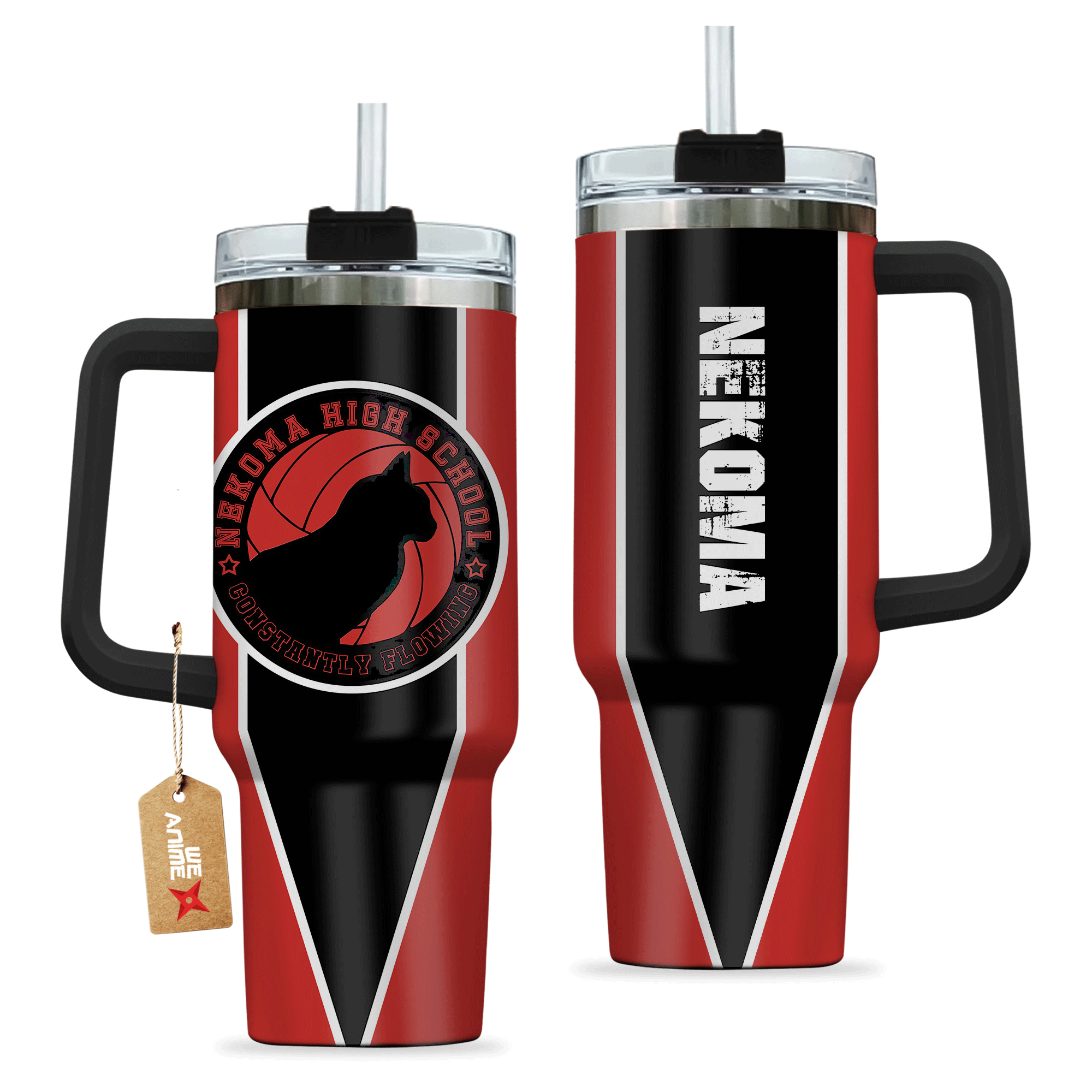 Nekoma Teams 40oz Travel Tumbler With Handle Personalized Custom Anime Cup - Wexanime