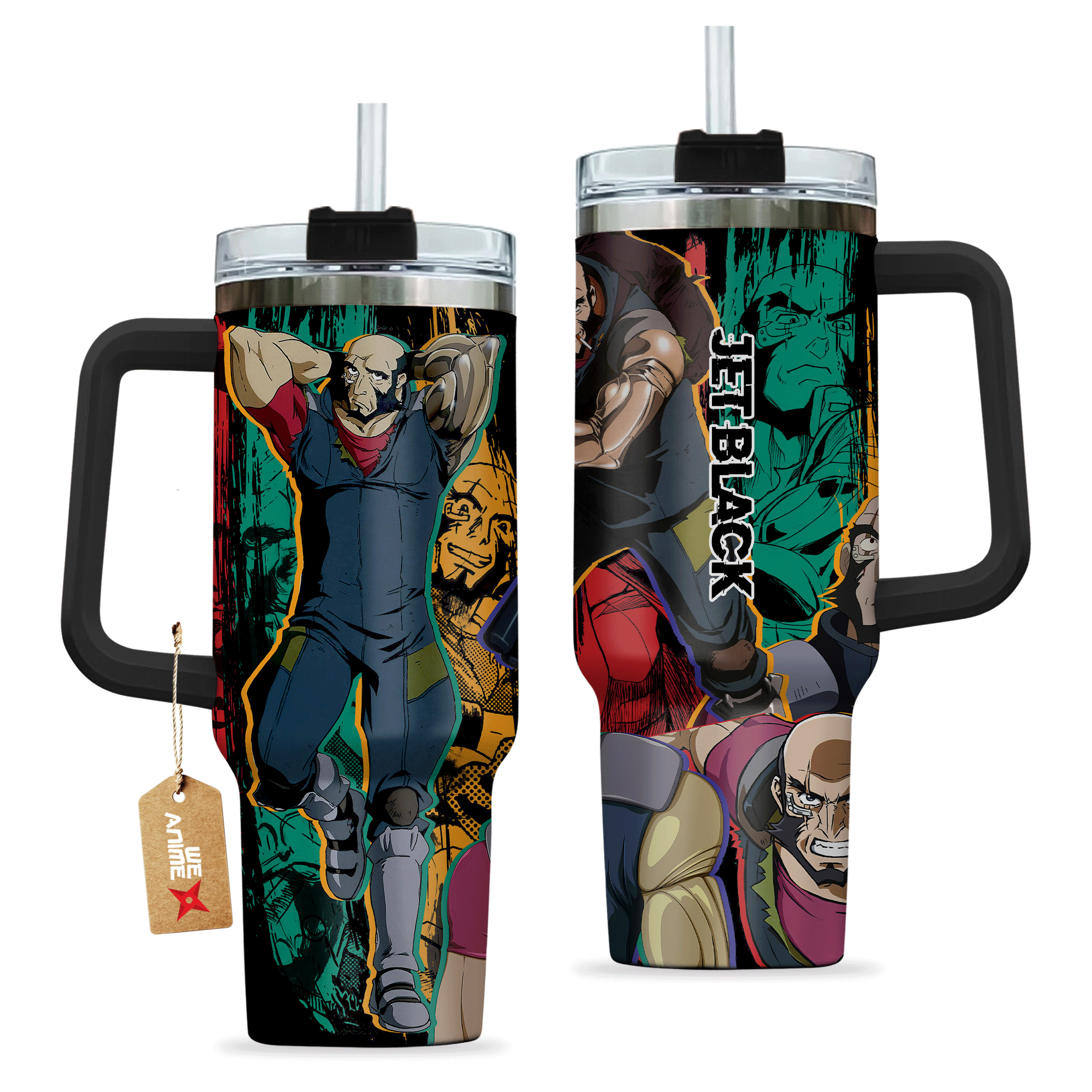 Jet Black 40oz Travel Tumbler With Handle Personalized Anime Accessories - Wexanime