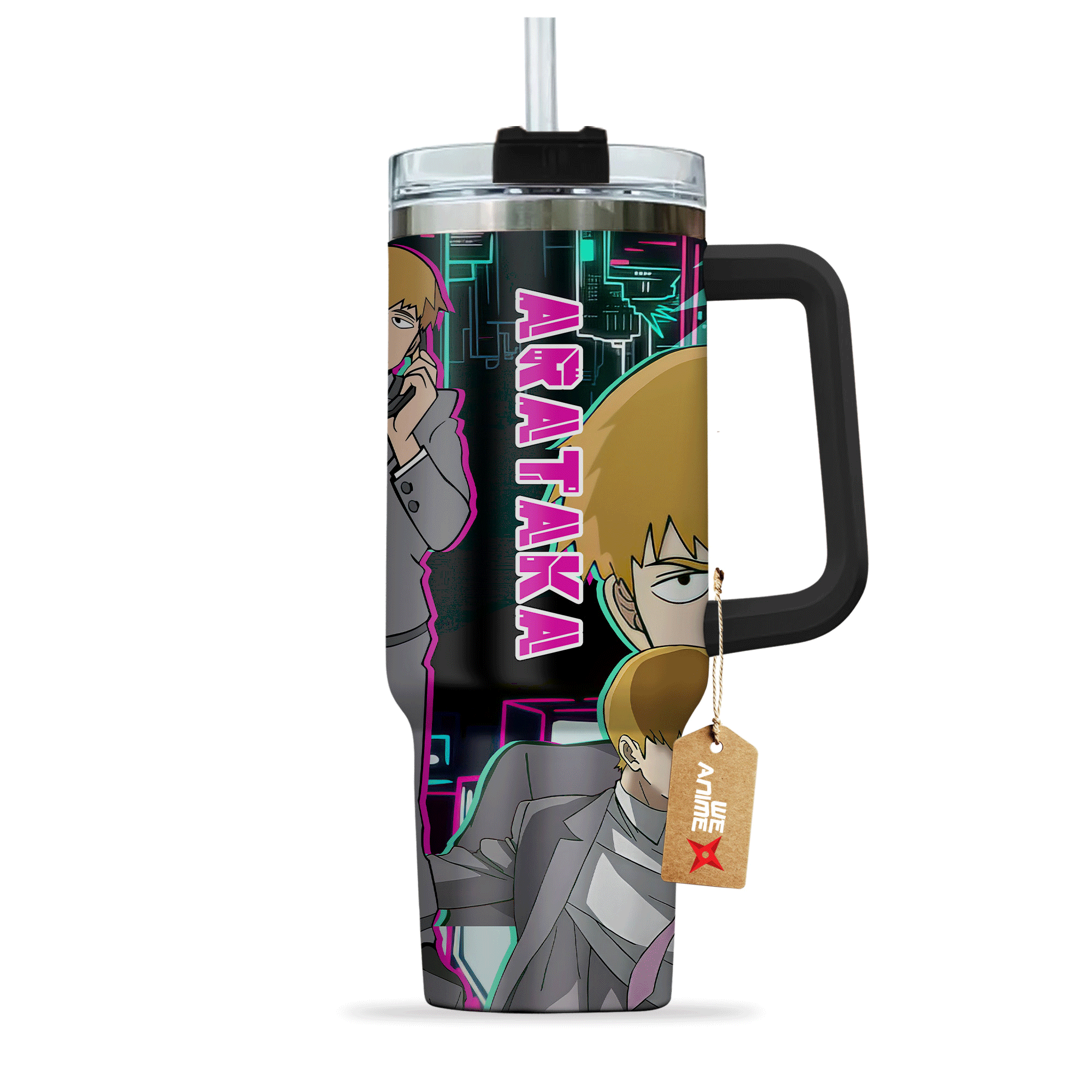 Arataka Reigen 40oz Travel Tumbler With Handle Personalized Anime Accessories - Wexanime