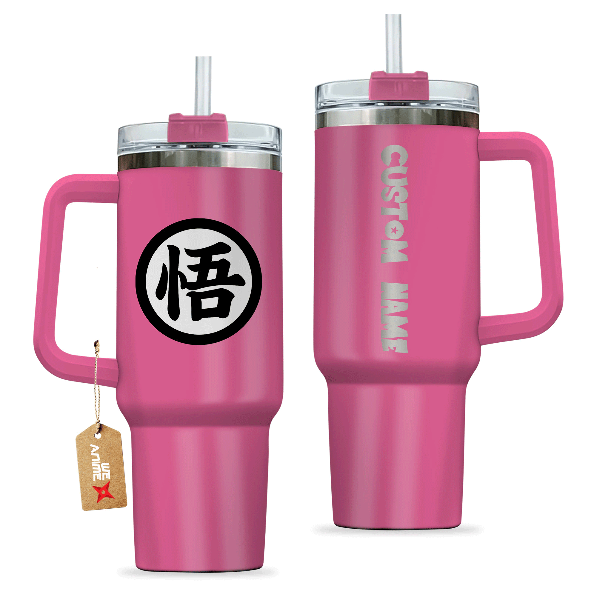 Goku Kanji Symbol 40oz Pink Valentines Personalized Tumbler With Handle Anime Cup - Wexanime