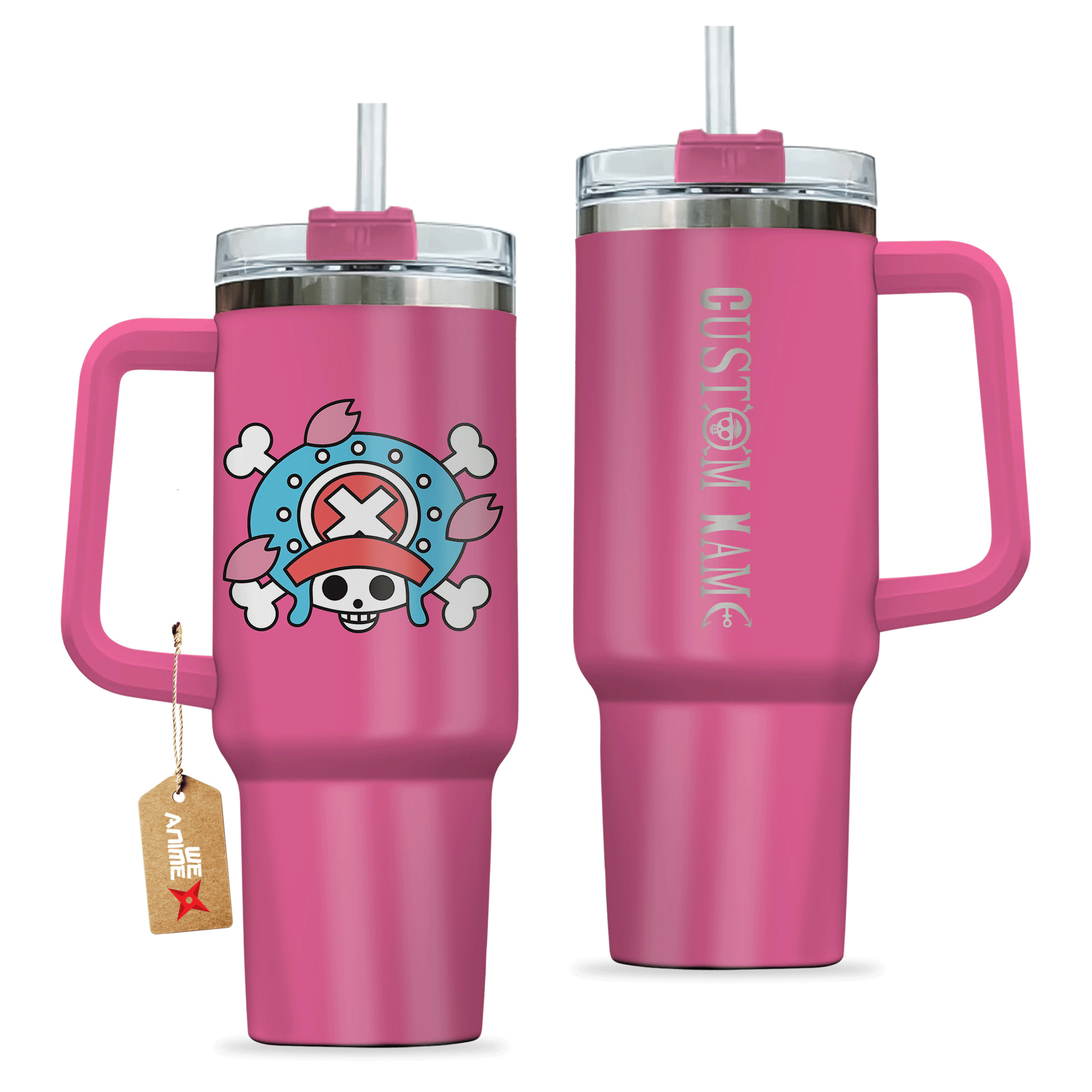 Tony Tony Chopper 40oz Pink Valentines Personalized Tumbler With Handle Anime Cup - Wexanime