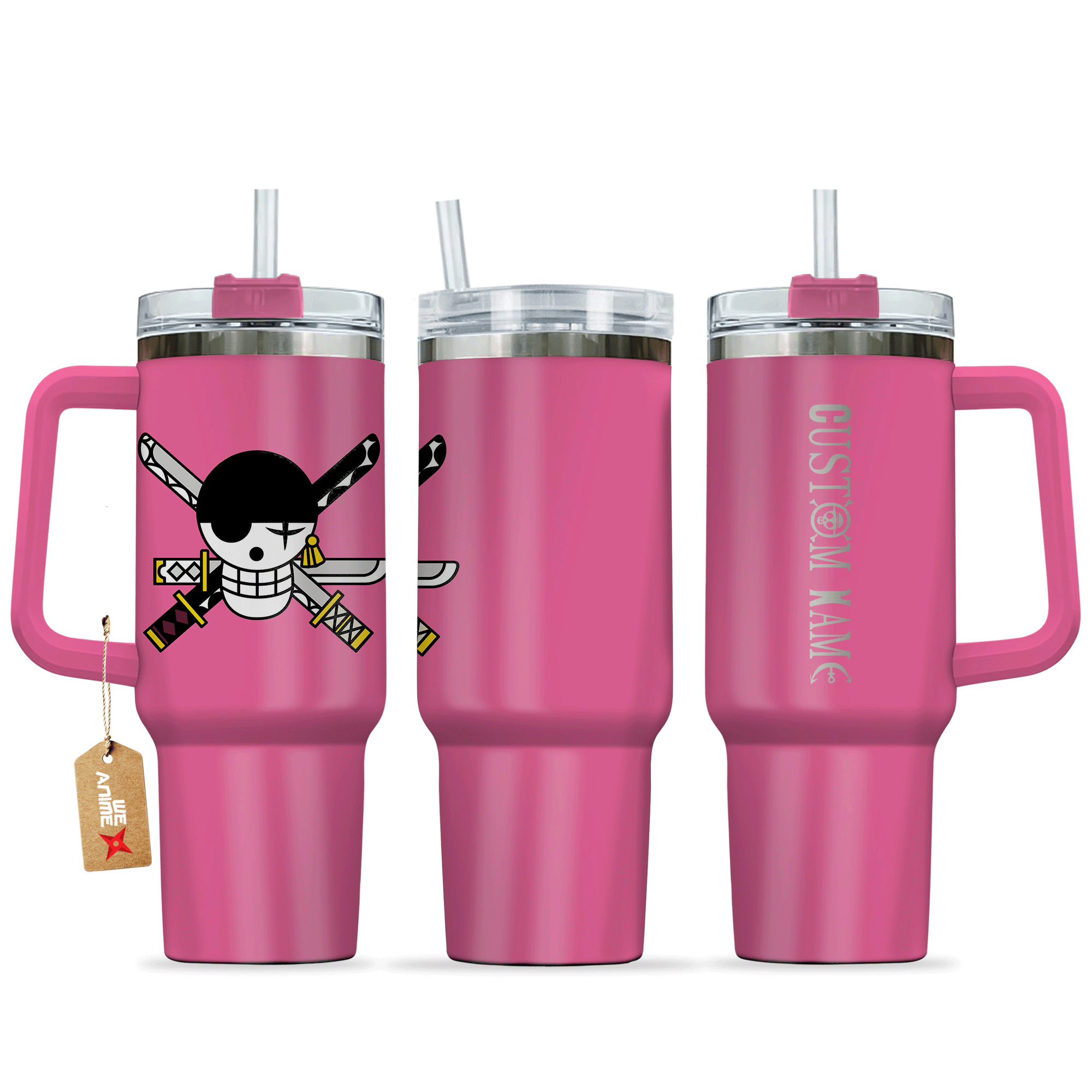 Roronoa Zoro 40oz Pink Valentines Personalized Tumbler With Handle Anime Cup - Wexanime