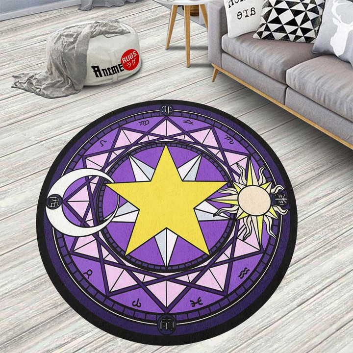 Violet Magic Circles Round Rug Custom Cardcaptor Sakura Anime Circle Carpet-wexanime.com